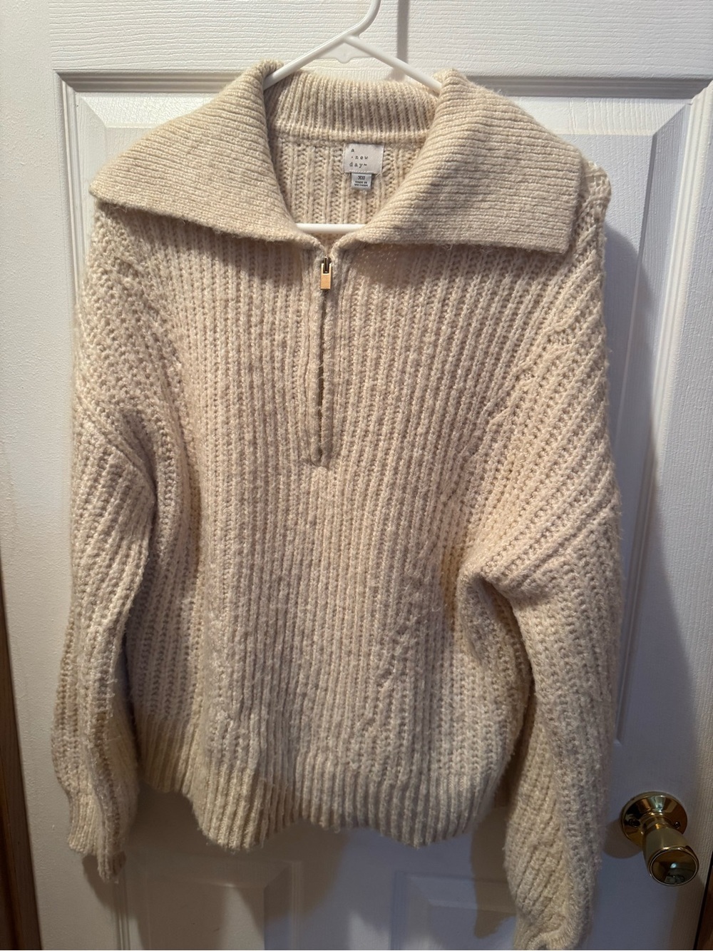 a new day Cream Half-Zip Ribbed Turtleneck Sweater
